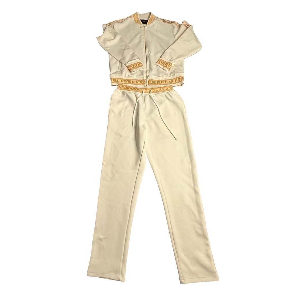 Gianii Women's Greek Key Tracksuit Set White Gold Size S